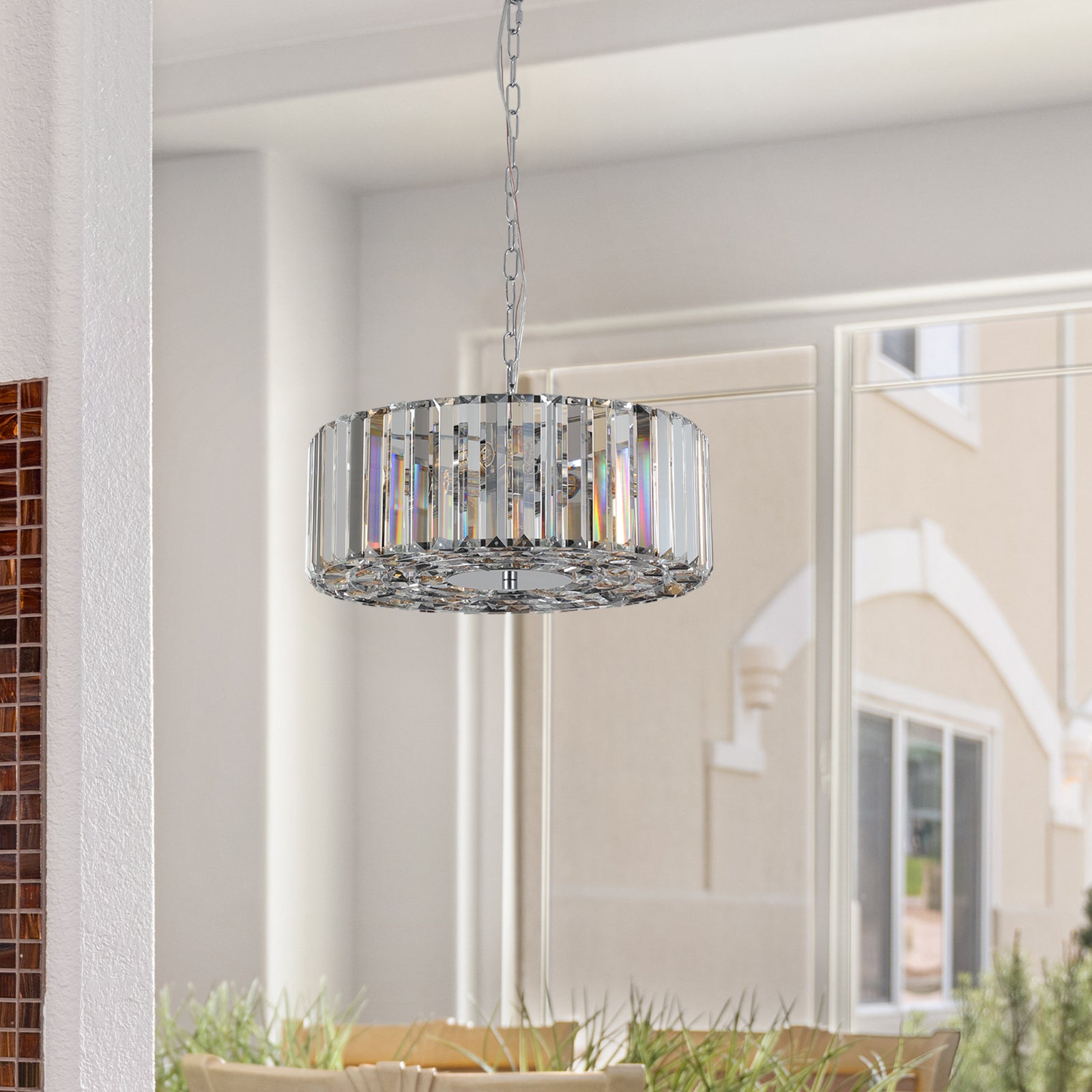 17" Chrome Crystal Pendant Chandelier – 4-Light K9 Crystal – Modern Hanging Ceiling Fixture