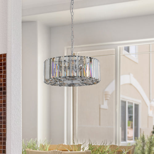 17" Chrome Crystal Pendant Chandelier – 4-Light K9 Crystal – Modern Hanging Ceiling Fixture