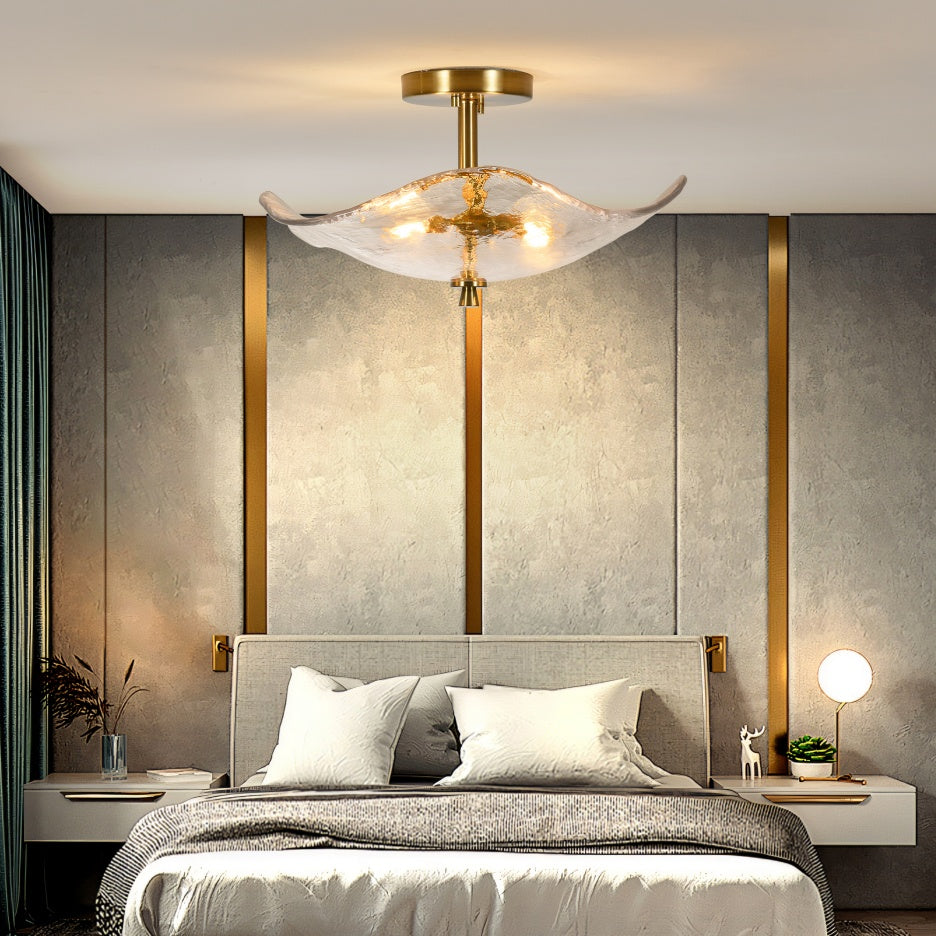 16.5" Gold Glass Semi-Flush Mount Ceiling Light – 2-Light Modern Close-to-Ceiling Fixture