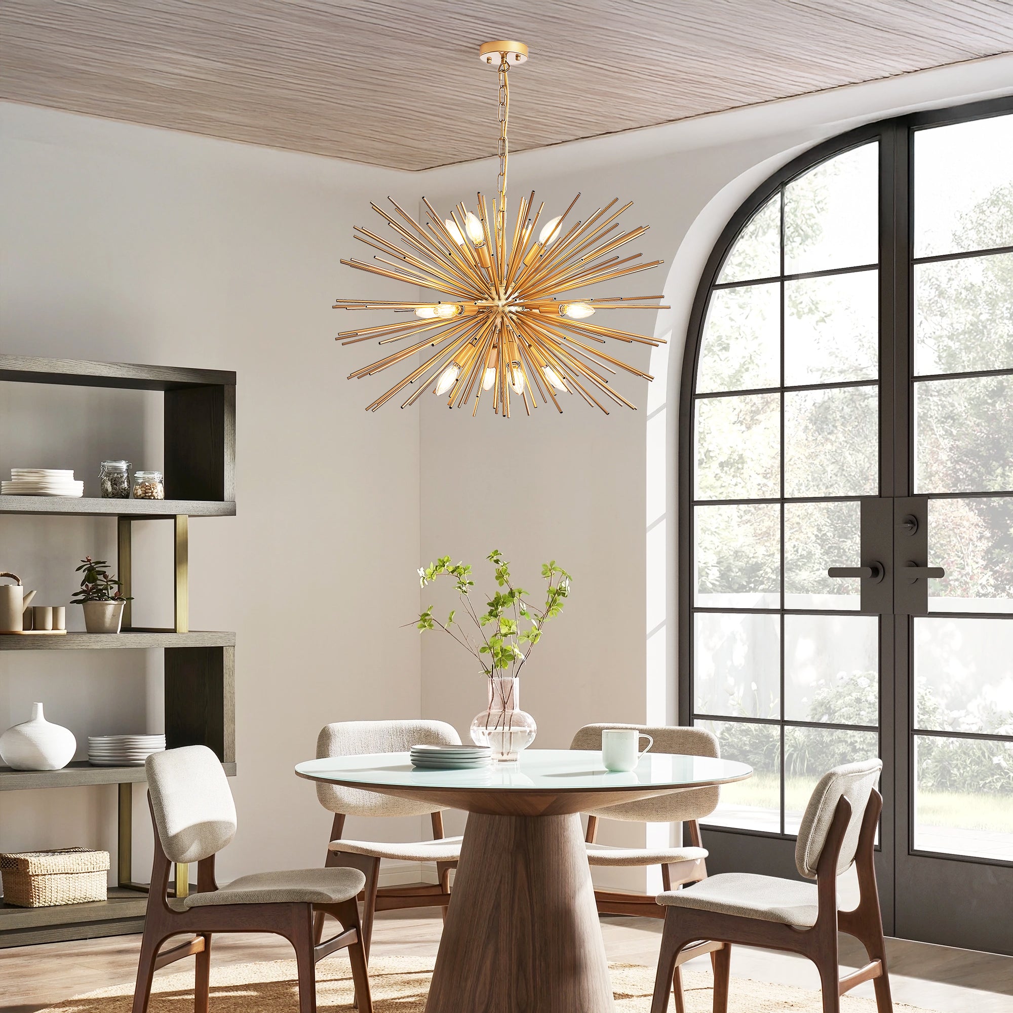 29" Mid-Century Modern 12-Light Gold Sputnik Chandelier – Starburst Pendant Ceiling Fixture