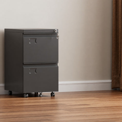 2 Drawer File Cabinet with Lock, Mobile Steel Filing Cabinet on Wheels for Letter, Legal and A4 Hanging Files, Under Desk Home Office Storage, Black