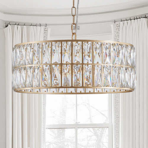 18" Gold Crystal Drum Chandelier – 6-Light Semi-Flush Mount – Modern Glam Ceiling Fixture