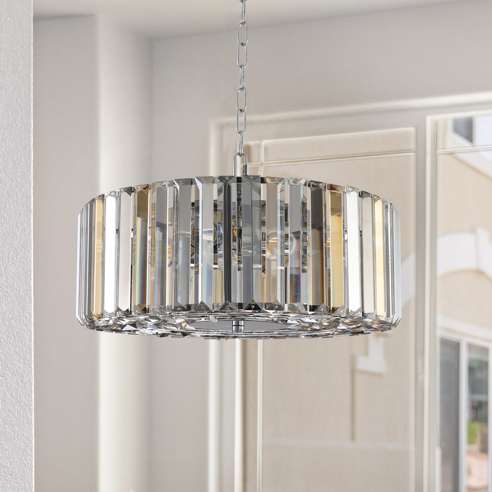 17" Chrome Crystal Pendant Chandelier – 4-Light K9 Crystal – Modern Hanging Ceiling Fixture
