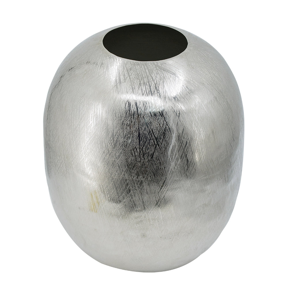 Aluminum Vase 13 Inch, Silver Streak Metal Decorative Vase, Round 10.5 x 10.5 x 13 Inch, for Console Table, Mantel, Shelf and Dining Table