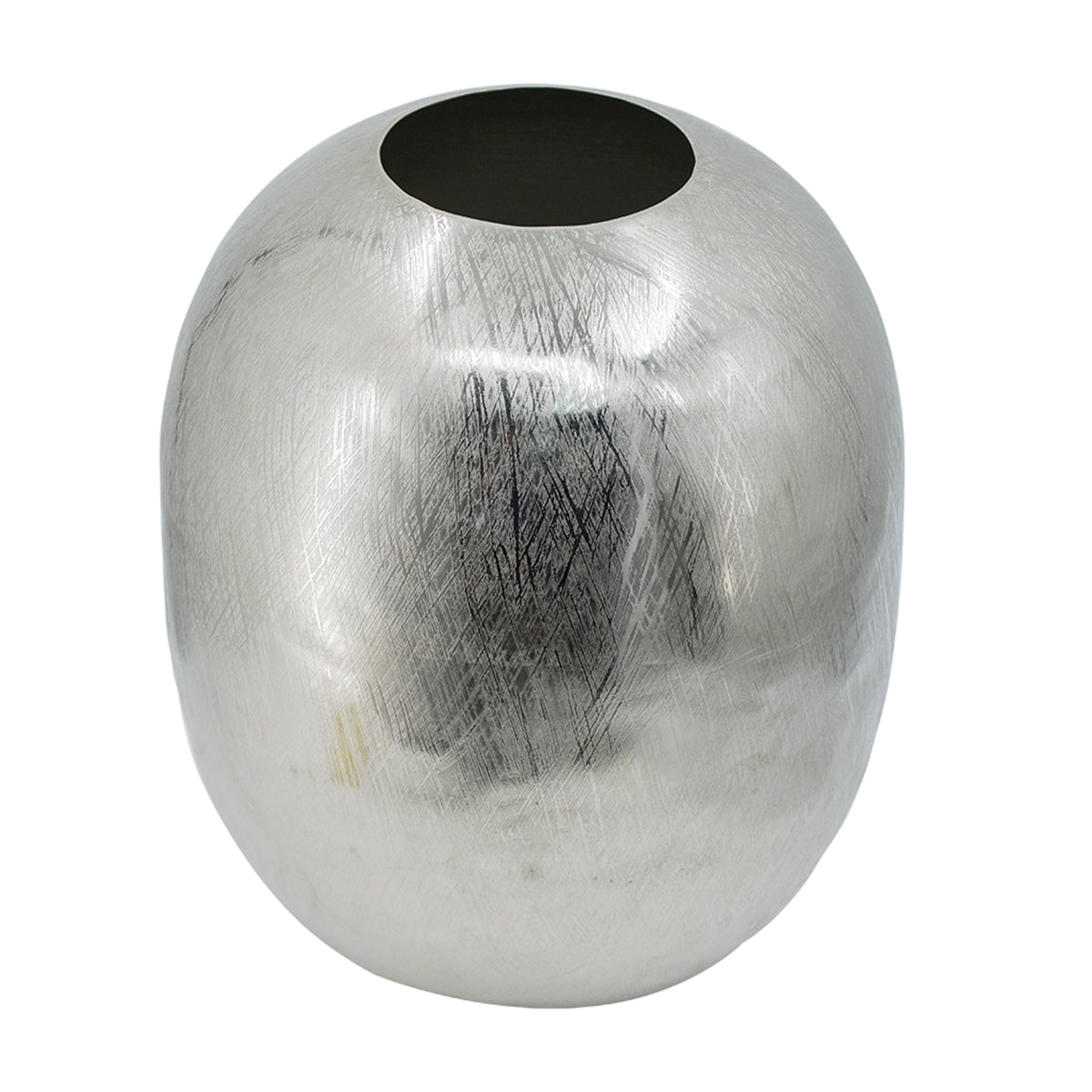 Aluminum Vase 13 Inch, Silver Streak Metal Decorative Vase, Round 10.5 x 10.5 x 13 Inch, for Console Table, Mantel, Shelf and Dining Table