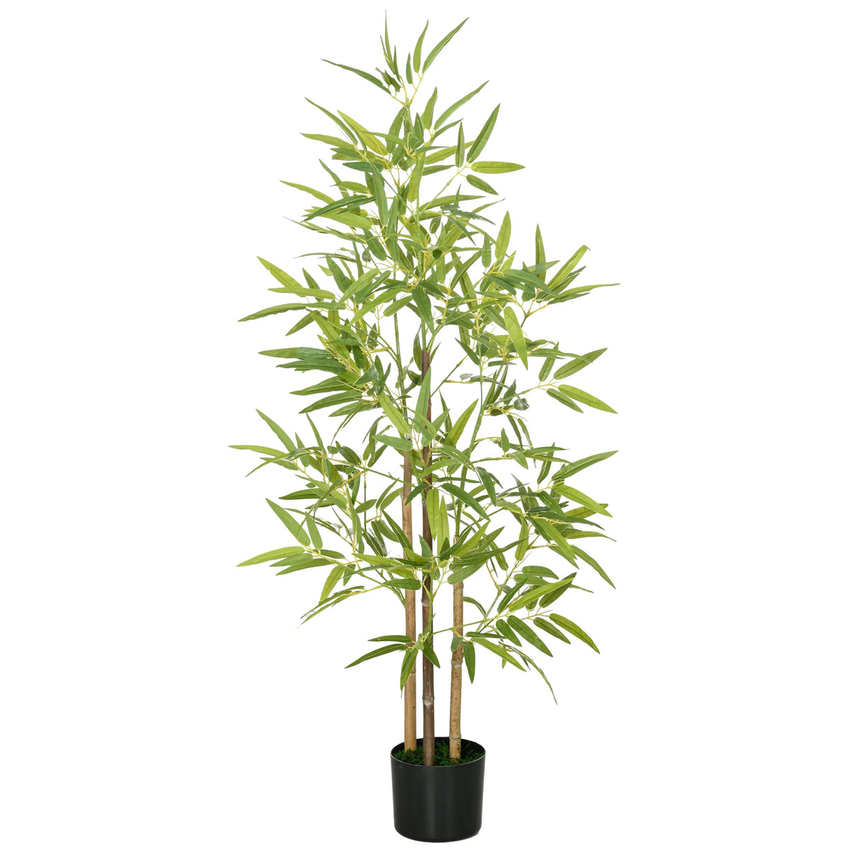 Artificial Bamboo Tree 4 ft, Faux Bamboo Plant with Three Trunks in Black Pot with Faux Moss for Living Room, Kitchen and Home Office
