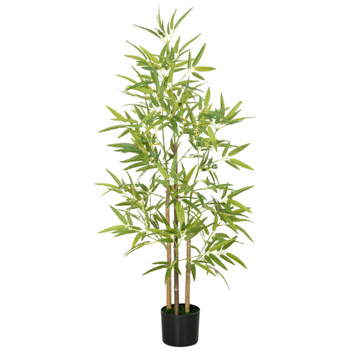 Artificial Bamboo Tree 4 ft, Faux Bamboo Plant with Three Trunks in Black Pot with Faux Moss for Living Room, Kitchen and Home Office
