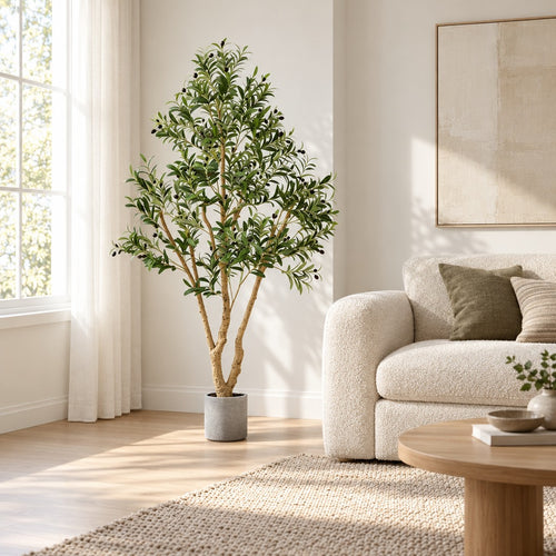 Artificial Olive Tree 6 ft, Faux Olive Plant with Natural Wood Trunk and Bendable Branches for Living Room, Office and Entryway Corner Decor