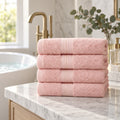 Cotton Bath Towels, Set of 4, Pink, 28 x 55 Inch Extra Large, Soft, Absorbent and Quick Drying, Machine Washable Towels for Bathroom, Gym and Travel