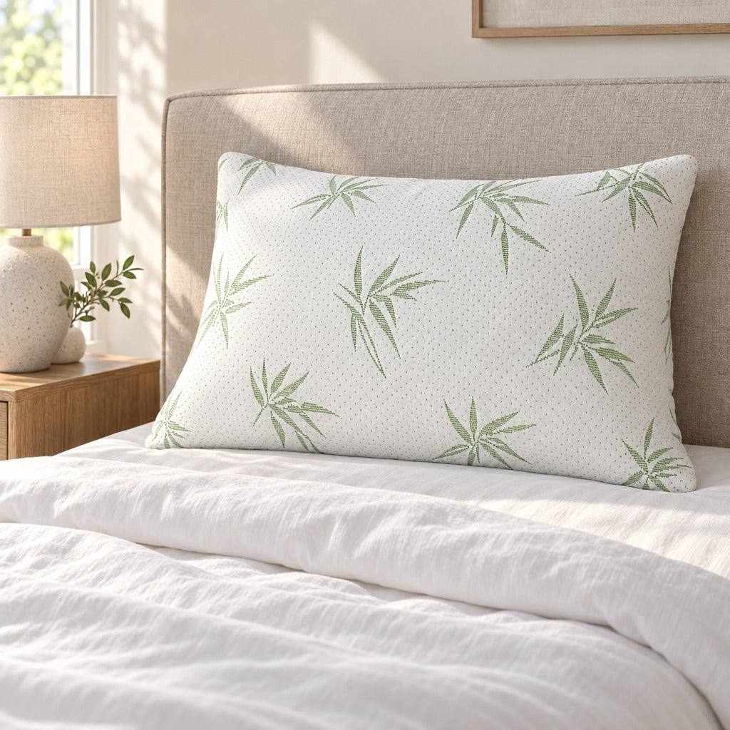 Shredded Memory Foam Pillow Queen Size, White, Rayon from Bamboo and Polyester Zippered Cover, Machine Washable Cover, 28 x 17.7 x 7.9 Inch