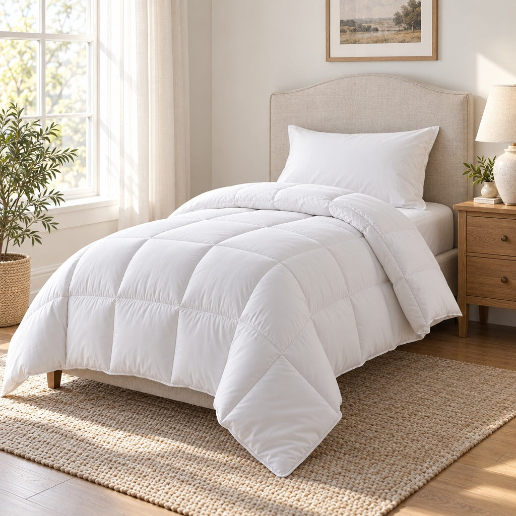 Down Alternative Comforter Twin, 64 x 88 Inch, White, All Season Quilted Duvet Insert with Corner Tabs, Reversible, Stitched Quilting