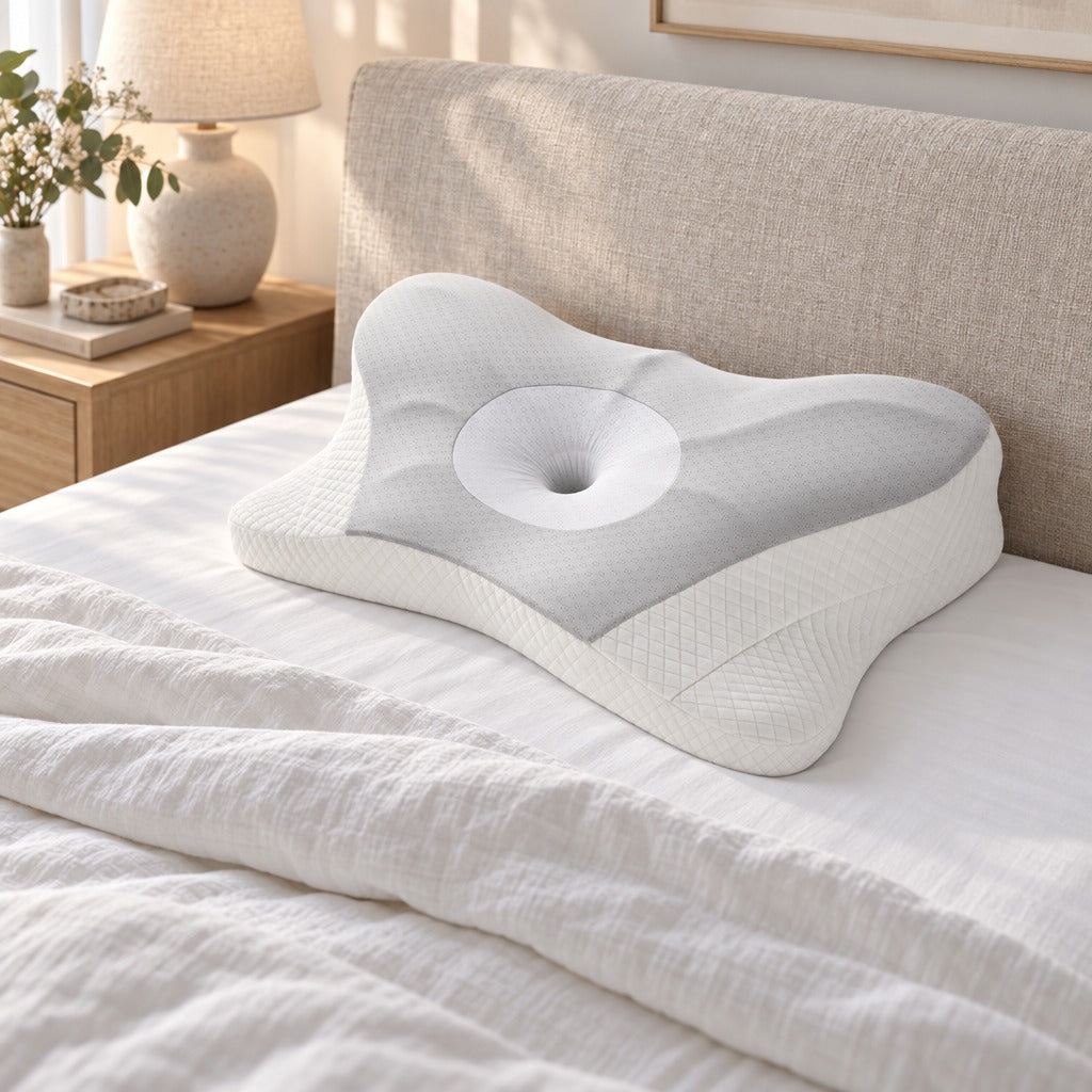 Cervical Pillow, Contour Memory Foam Bed Pillow with Two Heights, Firm, Gray or White, 24 x 13 x 5 Inch, for Side, Back and Stomach Sleepers
