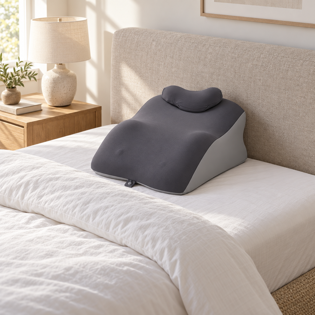 Prone Pillow for Face Down Sleeping, Gray, Cotton, Detachable Washable Cover, Multi Use Pillow for Stomach, Side and Back Sleepers