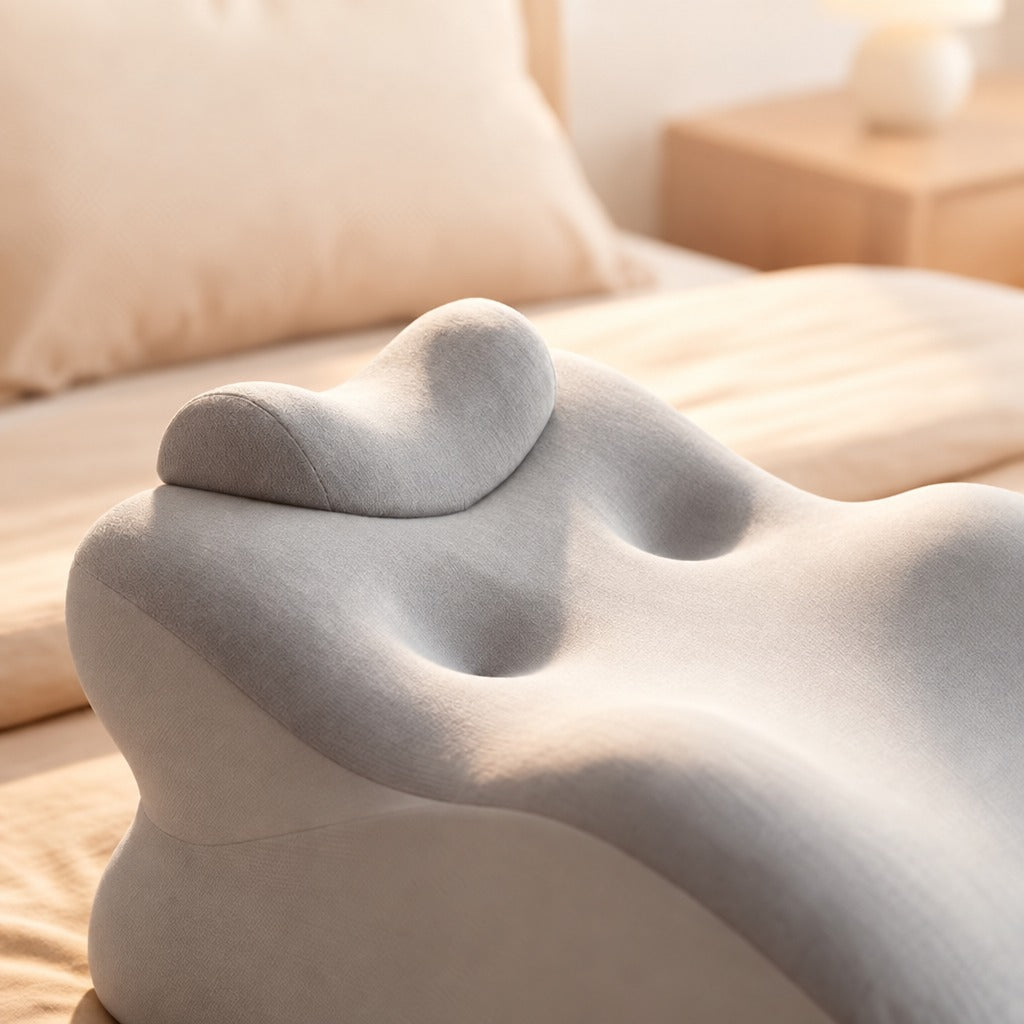 Prone Pillow for Face Down Sleeping, Gray, Cotton, Detachable Washable Cover, Multi Use Pillow for Stomach, Side and Back Sleepers