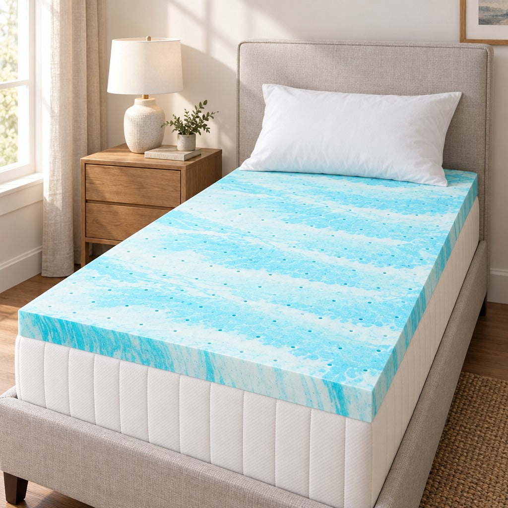 Gel Memory Foam Mattress Topper, 2 Inch, Twin Size, Blue Gel Infused High Density Foam, Foam Bed Topper for Twin Mattress