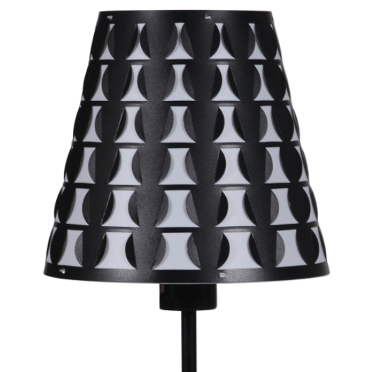Geometric Table Lamp 16 Inch, Black Metal Accent Lamp with Patterned Empire Shade and Inline Switch for Nightstand, Desk and Side Table