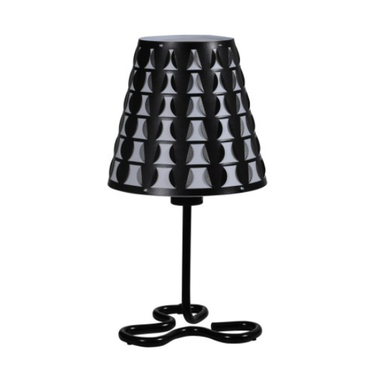 Geometric Table Lamp 16 Inch, Black Metal Accent Lamp with Patterned Empire Shade and Inline Switch for Nightstand, Desk and Side Table
