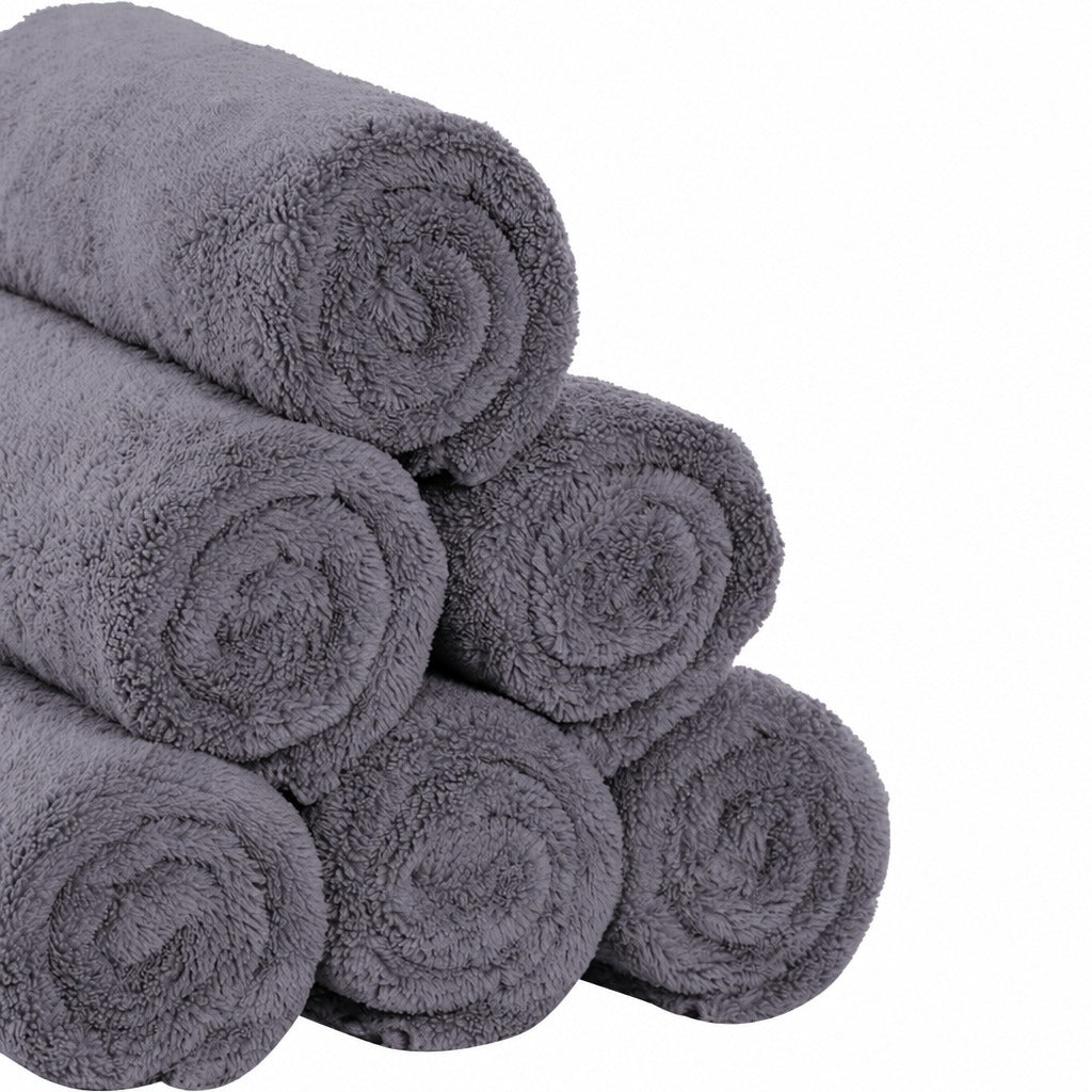 Plush Microfiber Hand Towels, Set of 6, Gray, 16 x 28 Inch, Absorbent and Quick Drying, Machine Washable, for Bathroom, Guest Bath, Gym and Spa