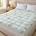 Pillow Top Mattress Topper Queen, Green, Rayon from Bamboo and Polyester Cover, 450g Polyester Fill, Fits 8 to 21 Inch Deep Pocket Mattress Pad
