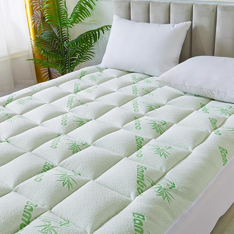Pillow Top Mattress Topper Queen, Green, Rayon from Bamboo and Polyester Cover, 450g Polyester Fill, Fits 8 to 21 Inch Deep Pocket Mattress Pad