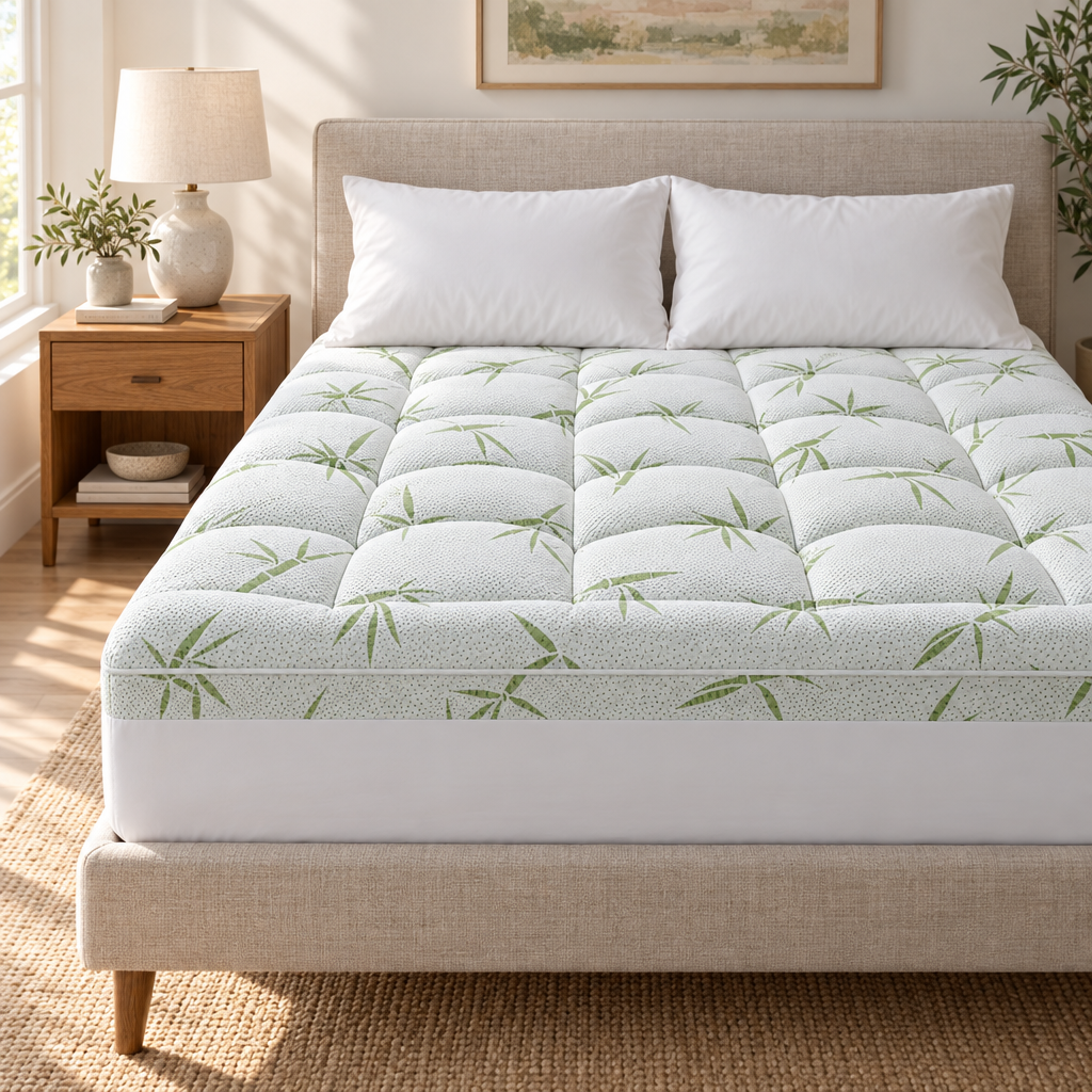 Quilted Mattress Topper Queen, 59.8 x 79.9 Inch, White, Thick Rayon from Bamboo and Microfiber Fill, Fits 8 to 21 Inch Deep Pocket, Machine Washable