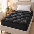 Pillow Top Mattress Topper Twin, 39 x 75 Inch, Black, Rayon from Bamboo and Polyester Blend, Fits 8 to 21 Inch Deep Pocket, Machine Washable