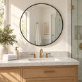 Round Wall Mirror 24 Inch, Black Aluminum Frame Circle Mirror for Bathroom Vanity, Entryway, Bedroom and Living Room