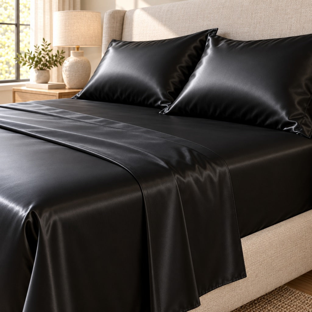 Satin Sheet Set Queen shown in real use