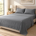Brushed Microfiber Sheet Set King, 4 Piece, Grey, 90 GSM, 14 Inch Deep Pocket Fitted and Flat Sheet, 2 Pillowcases, Wrinkle and Fade Resistant