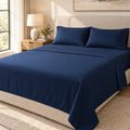 Brushed Microfiber Sheet Set King, 4 Piece, Navy Blue, 90 GSM, 14 Inch Deep Pocket Fitted and Flat Sheet, 2 Pillowcases, Wrinkle and Fade Resistant