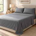 Brushed Microfiber Sheet Set Queen, 4 Piece, Grey, 90 GSM, 14 Inch Deep Pocket Fitted and Flat Sheet, 2 Pillowcases, Wrinkle and Fade Resistant