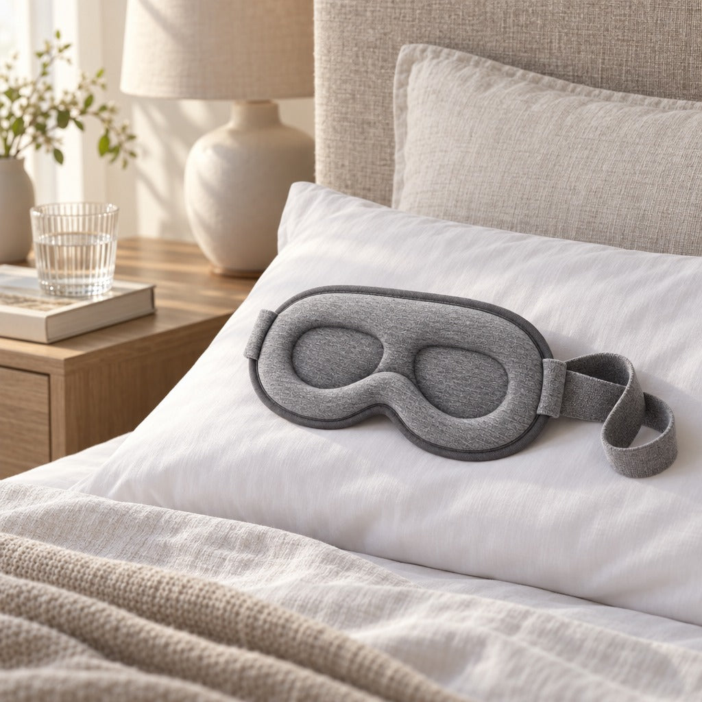 Weighted Sleep Mask, 3D Blackout Eye Mask with Deep Contoured Eye Cups, Grey, Adjustable Strap, Earplugs and Storage Bag, for Sleep and Travel