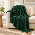 Fleece Throw Blanket, 50 x 60 Inch, Dark Green Square Grid Jacquard, 260 GSM Flannel Microfiber, Lightweight Plush Throw for Couch, Sofa and Bed