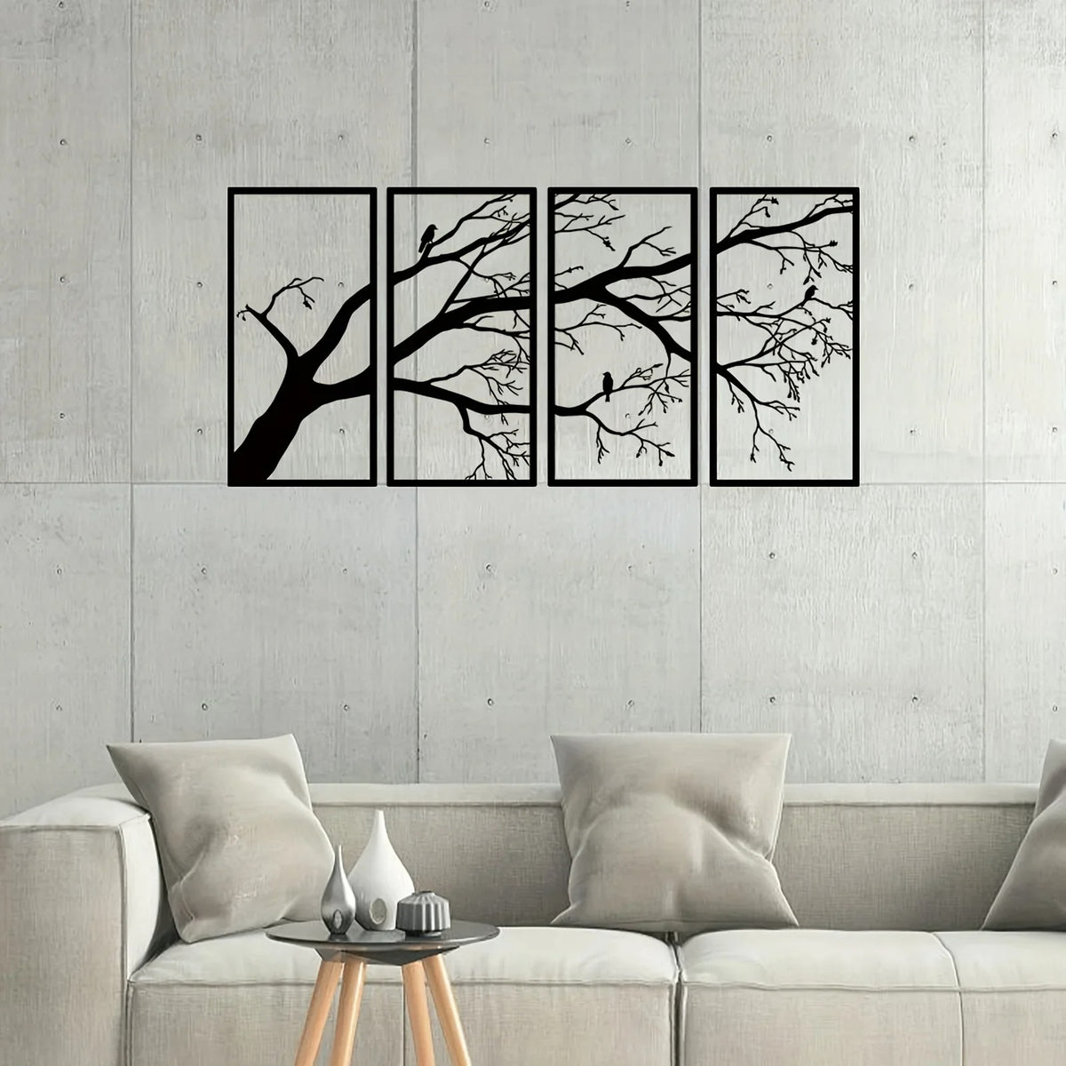Tree of Life Metal Wall Art Set of 4, Black Iron Tree Branch Wall Decor Panels for Living Room, Bedroom and Above the Sofa