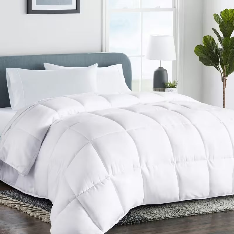 White square box quilted queen comforter